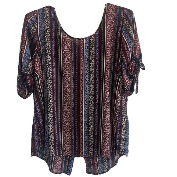 Torrid Purple Floral Tie Short Sleeve High Low Hem Top Size 3 - Picture 1 of 11